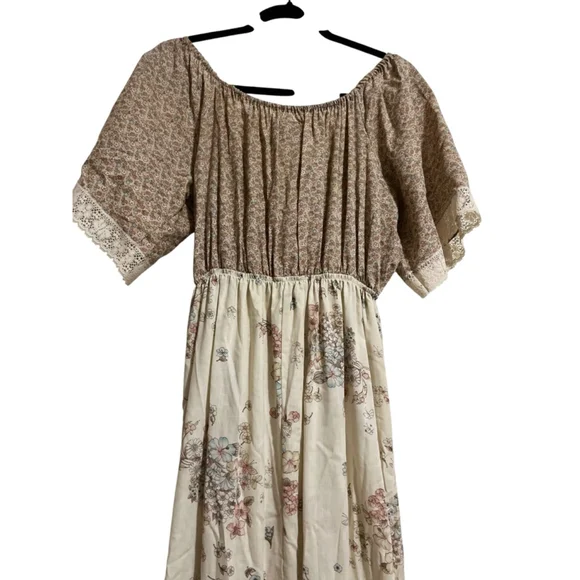 EUC Impression Floral Maxi Dress in Beige and Brown Size LG - Picture 7 of 13